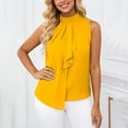 thumbnail image 1 of Women's Elegant Sleeveless Blouses Tie Back Pleated Dressy Work Tops Business Casual Outfits Ruffle Trim Mock Neck Sleeveless Summer Blouses Shirts Tank Tops, 1 of 7