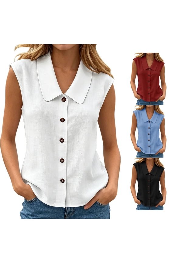 Women’s Elegant Sleeveless Button Front Solid Neck Blouse for Modern Casual Wear with Clean Lines and Timeless Styling