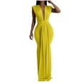 thumbnail image 1 of Women's Elegant Sleeveless Deep V-Neck Ruched Bodycon Party Evening Gown Maxi Dress, 1 of 6