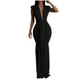 thumbnail image 1 of Women's Elegant Sleeveless Deep V-Neck Ruched Bodycon Party Evening Gown Maxi Dress, 1 of 6