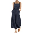 thumbnail image 1 of Women's Elegant Sleeveless Linen Jumpsuits Casual Wide Leg Jumpsuit Pants Romper Navy,XL, 1 of 6
