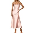 thumbnail image 1 of Women's Elegant Sleeveless Satin Dress Cowl Neck Silk Spaghetti Strap Dress Cocktail Party Guest Fall Midi Dresses XS-XL, 1 of 4