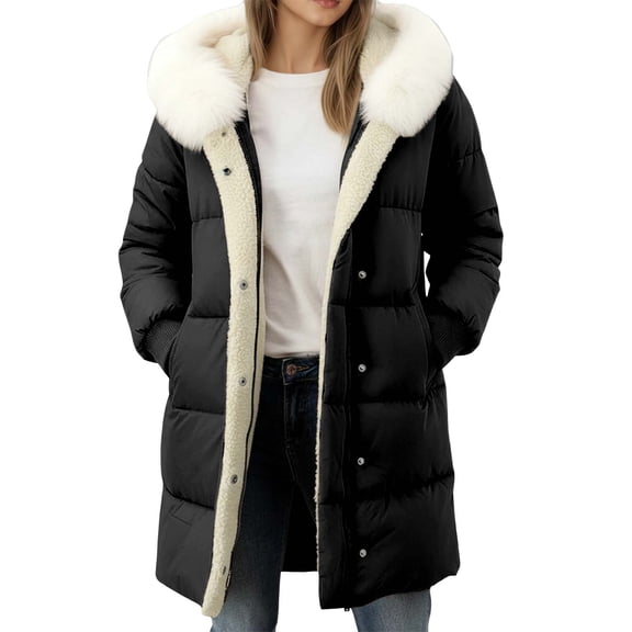 Women's Elegant Slim Fit Hooded Coat with Trim and Double Insulation for Casual Winter Outerwear