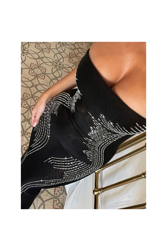 Women's Elegant Slim Fit Sparkling Rhinestone Strapless Dress