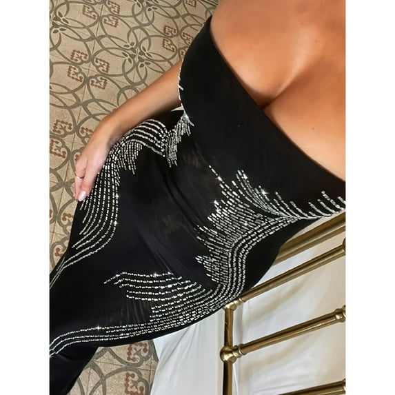 Women's Elegant Slim Fit Sparkling Rhinestone Strapless Dress