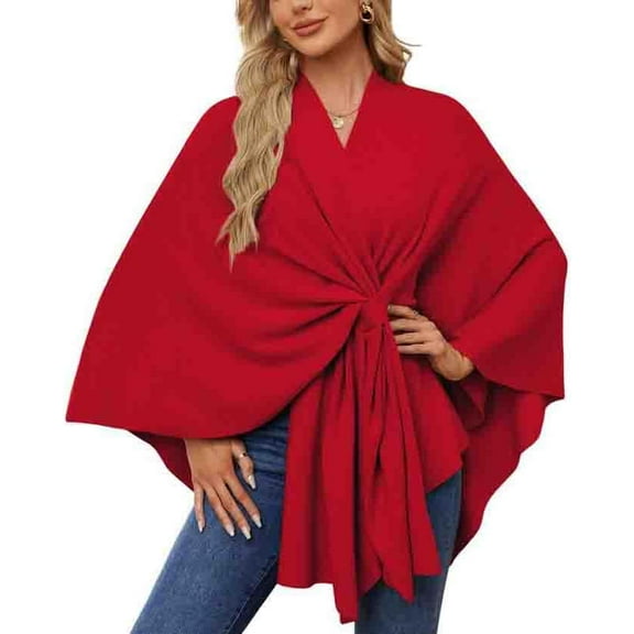 Women's Elegant Soft Shawl Wrap, Open Front Poncho Sweater for All Seasons