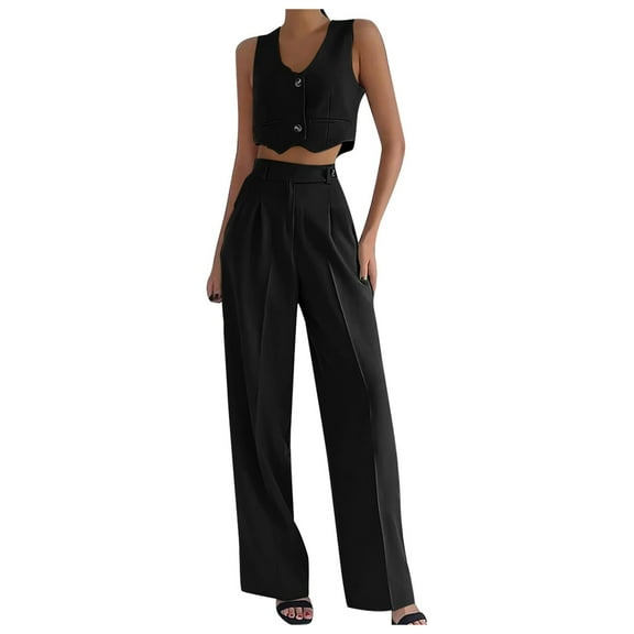Women's Elegant Solid Color Casual Suit Vest and Trousers Set