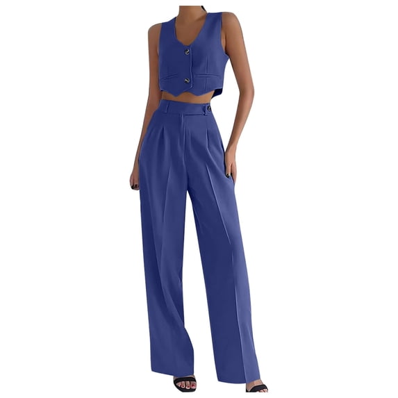 Women's Elegant Solid Color Casual Suit Vest and Trousers Set