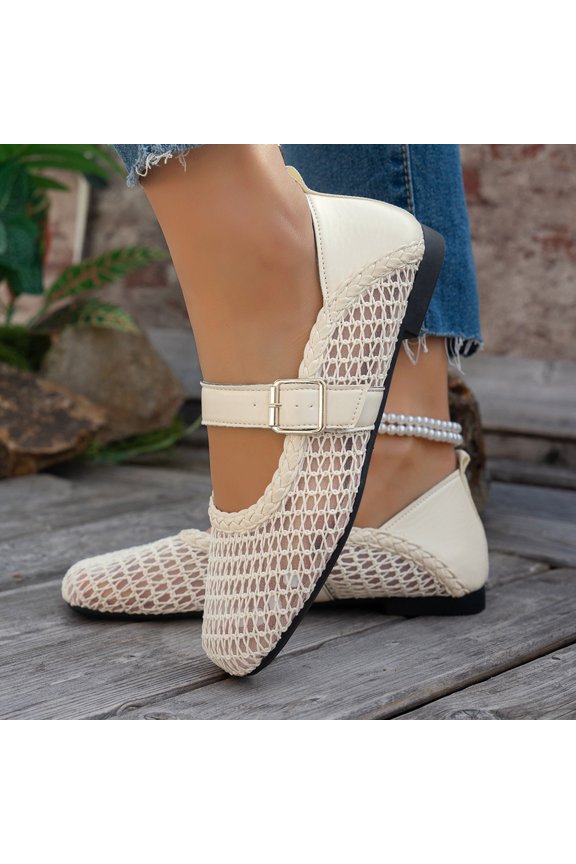 Women's Elegant Solid Color Lace Up Cutout Ballet Flats Breathable Non Slip Soft Sole Comfortable Slip On Casual Shoes For Daily Work And All Day Wear Beige 36