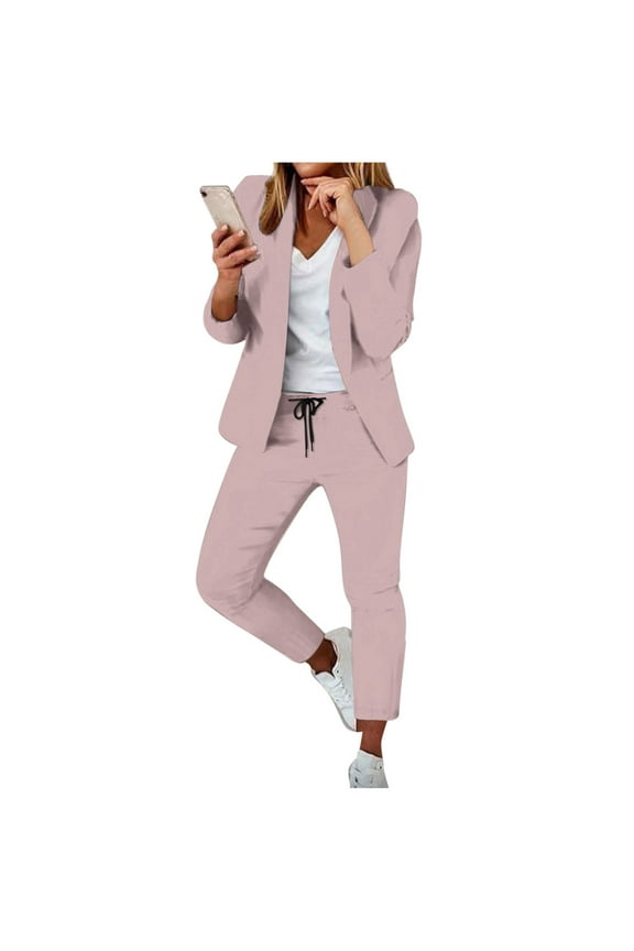 Women's Elegant Solid Color Long Sleeve Cardigan and Straight Leg Pants Suit Set for Wear