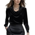 thumbnail image 1 of Women's Elegant Solid Satin Cowl Neck Blouse Long Sleeves Casual Business Dressy Shirts Office Work Ladies Top Black L, 1 of 5