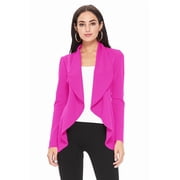 Womens Elegant Solid Stretch Open Front Long Sleeve Blazer Jacket Magenta M