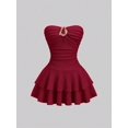 thumbnail image 1 of Women's Elegant Strapless Double Layer Ruffle Mini Dress, Red, Sizes L-M, 1 of 6