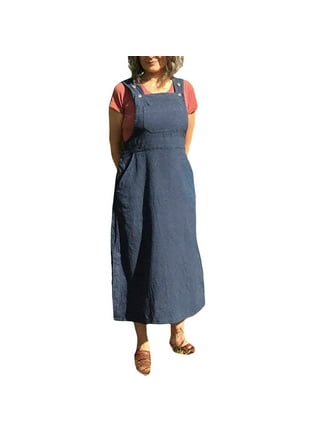  Flygo Womens Button Front Midi Long Denim Jean Jumpers Overall Pinafore  Dress Skirt (US 2-4, Blue) : Clothing, Shoes & Jewelry