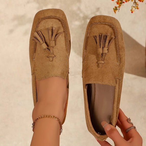Women's Elegant Suede Fringe -On Flats: Comfortable, Soft-Sole LoafersâLightweight, Fashionable Driving Shoes for Spring and Fall, for Everyday and All-Day Wear Brown 41