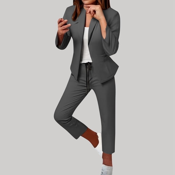 Women's Elegant Suit Set Long Sleeve Cardigan Top with Pockets and Straight Leg Pants Wear Comfortable Stretch Fabric