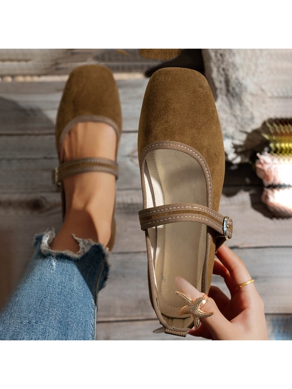 Women's Elegant Summer Shoes, Slip On Mary Jane Low Shoes, Flat Dance Shoes, Comfortable Casual Shoes, Work Pumps, Low Heel Sandals, Suede Loafers, Comfortable Dance Shoes Brown 7.5