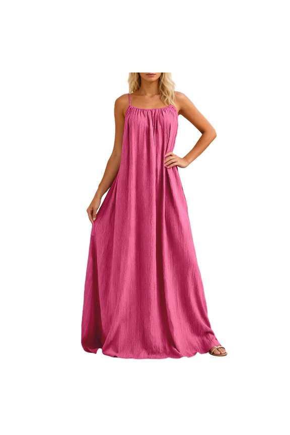 Women's Elegant Summer Strapless Dress - Solid Color Flowy A-Line Casual with High Slit (Demure High Neck Design)