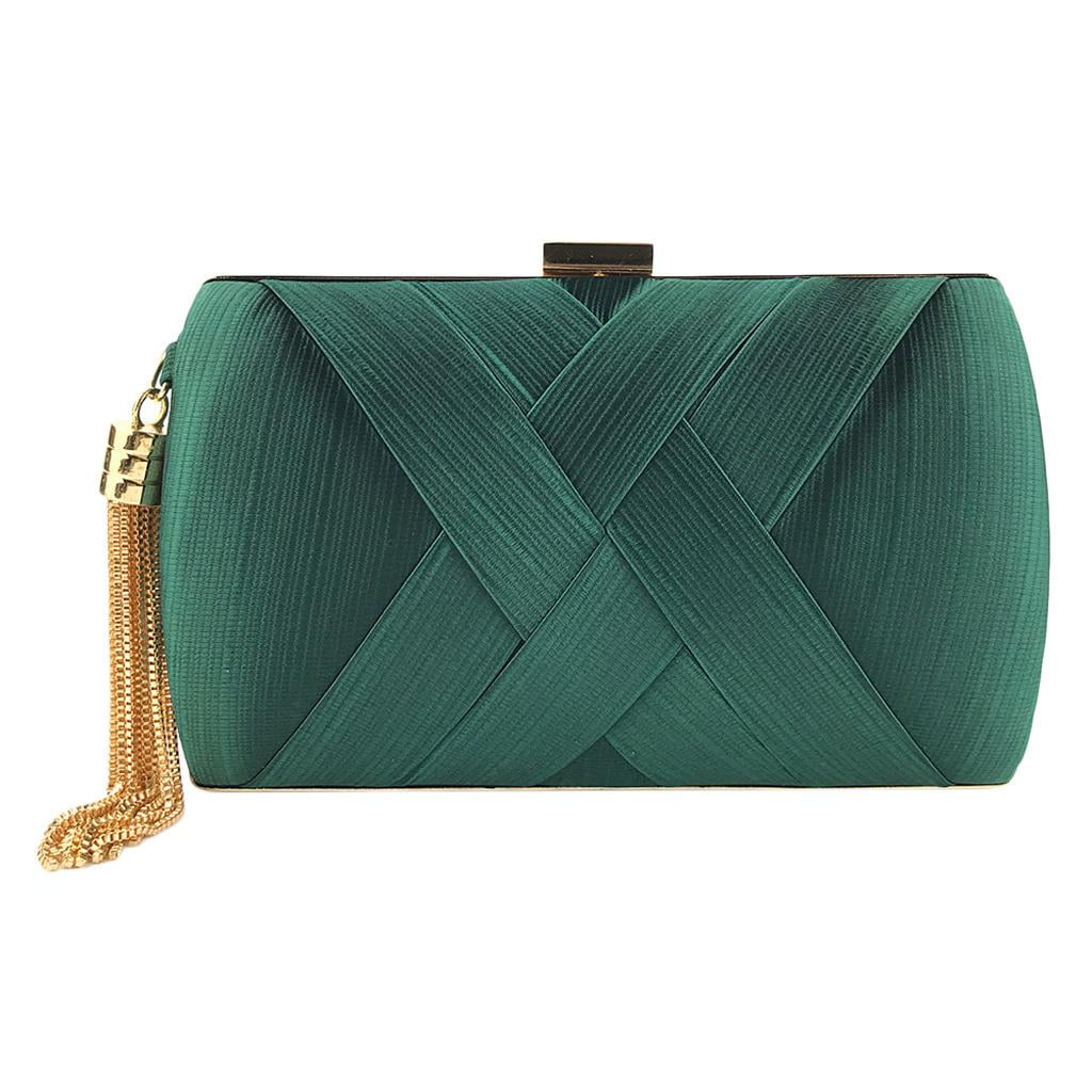 Women s Elegant Tassel Pendant Evening Bag Clutch Purse For Bride Wedding Prom Dark Green