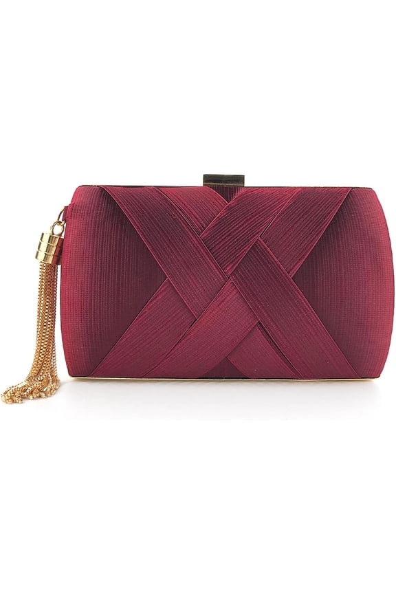 Women's Elegant Tassel Pendant Silk Evening Bag Clutch Purse for Bride Wedding Prom Night Out Party
