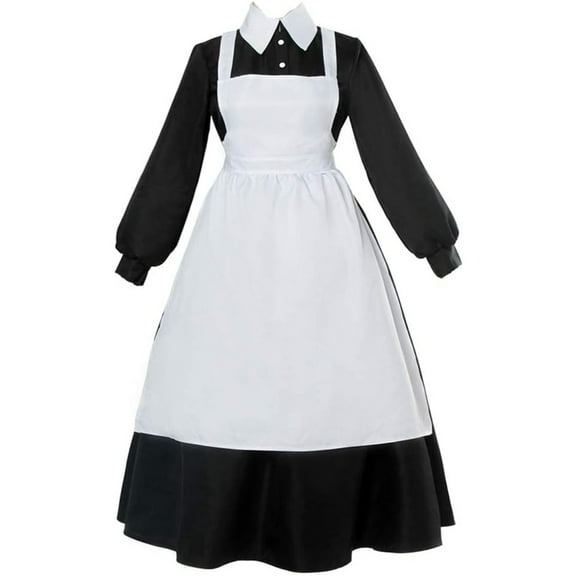 Women's Elegant The Promised Neverland Isabella Krone Victorian-Style Maid Dress - Classic Black & White Lace-Trimmed Gown