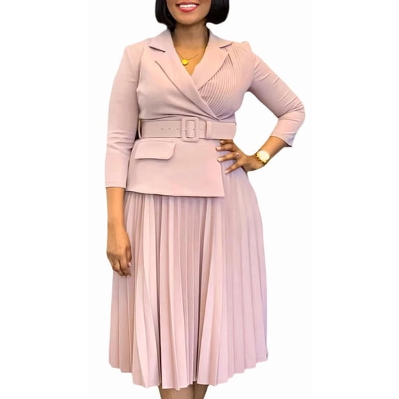 Women's Elegant V Neck 3/4 Sleeve Self Tie Waist Casual Work Blazer Mini Dress