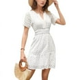 thumbnail image 1 of Women's Elegant V-Neck Lace Dress with Cutout Detail - Breathable Short Sleeve Summer Dress, 1 of 7