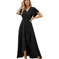 thumbnail image 1 of Women's Elegant V Neck Ruffle Sleeve Maxi Dress Solid Color Flowy Formal Cocktail Party Wedding Guest Work Dresses, 1 of 6