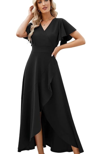 formal dresses at walmart Yesfashion Women's Long Cocktail Wedding Guest Dress Ruffle Split Elegant V Neck Party Gowns, Size: Medium, Yellow weddings and any special event Formal Dresses Clearance, Discounts &