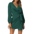 thumbnail image 1 of Women's Elegant V Neck Satin Dress With Waist And Low Cut, 1 of 2