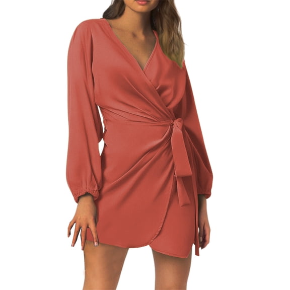 Women's Elegant V Neck Satin Dress With Waist And Low Cut