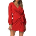 thumbnail image 1 of Women's Elegant V Neck Satin Dress With Waist And Low Cut, 1 of 2