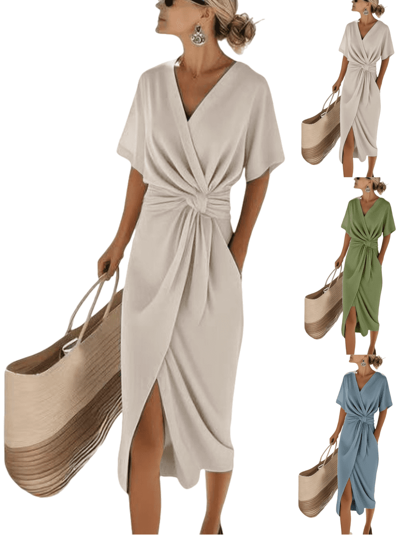 Maxi Wrap Dress for Women Elegant V Neck Short Sleeve Front Knot Ruched Waist Side Split Slit Bodycon Sheath Dresses Business Office Cocktail Sundress - Walmart.com Maxi Wrap Dress for Women Elegant V Neck Short Sleeve Front Knot Ruched Waist Side Split Slit Bodycon Sheath Dresses Business Office Cocktail Sundress - Walmart.com