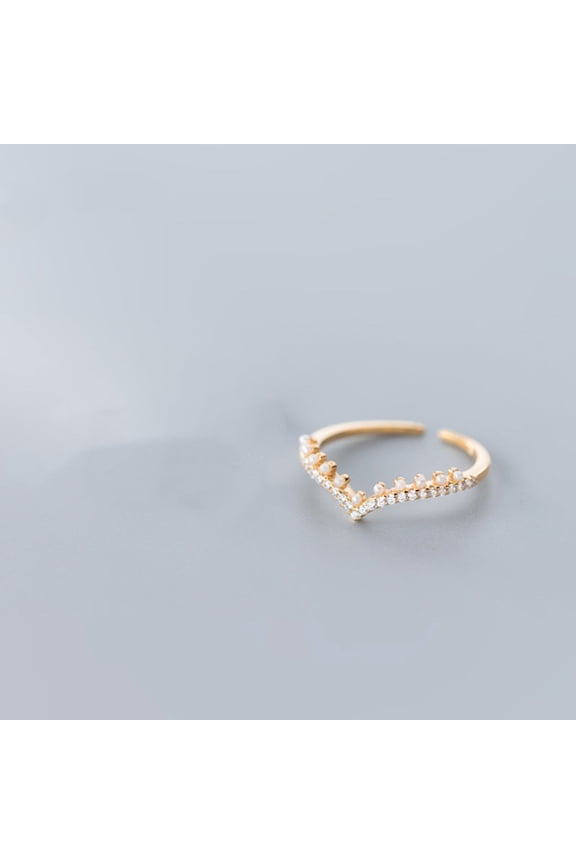 Women's Elegant V-Shaped Silver Ring with Diamond Set | Simple and Temperament Design | S925 Sterling Silver