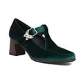 thumbnail image 1 of Women's Elegant Velvet Chunky High Heels Pumps with Bow Buckle Fashion Closed Round Toe Block Heel Hollow Out Mary Janes Comfort Vintage Dress Party Prom Shoes, 1 of 7