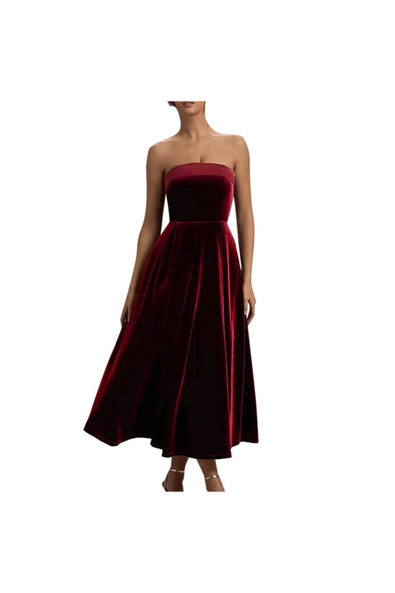 Women's Elegant Velvet Party Dress Sleeveless Boat Neck A Lined Slimming Maxi Dress for Evening Wine M