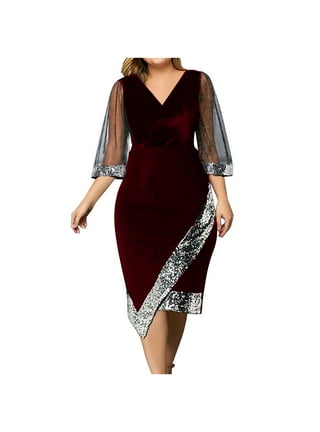 Kitsin Women's Plus Size Velvet Dress Wrap V Neck Swing Dress Long Sleeve  Cocktail Party Dress 
