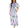 thumbnail image 1 of Women's Elegant White Floral Puff Short Sleeve V Neck High Waist Maxi Dress with Pockets | [ZhiHiMeRi] | (US 12-14)L, 1 of 12
