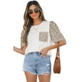 thumbnail image 1 of Women's Elegant White Leopard Patchwork Puff Sleeve T-Shirt with Crochet Lace Trim - [ZhiHiMeRi] | (US 12-14)L, 1 of 12