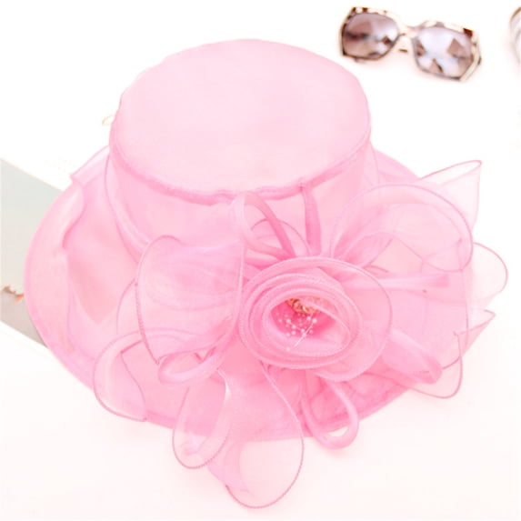 Women's Elegant Wide Brim Church Fascinator Hat Lightweight Formal Dress Cap Classic Vintage Style Comfortable Soft Headwear by Yigetop Hot Pink One Size