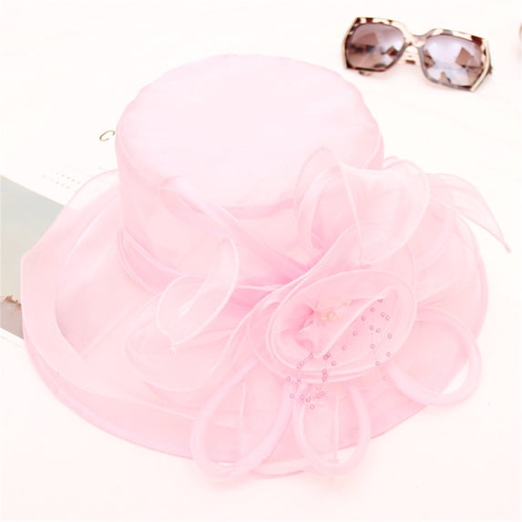 Women's Elegant Wide Brim Church Fascinator Hat Lightweight Formal Dress Cap Classic Vintage Style Comfortable Soft Headwear by Yigetop Pink One Size