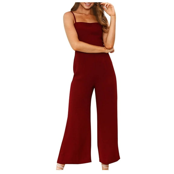 Women's Elegant Wide Leg Jumpsuits Fashion Solid Color Spaghetti Straps Baggy Casual Comfy Rompers Bib Overalls