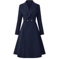 thumbnail image 1 of Women's Elegant Winter Coat Double Breasted A-Line Design Wool Feel Long Sleeve Notched Lapel Solid Black Jacket for Business Casual Wear Dark Blue, 1 of 5