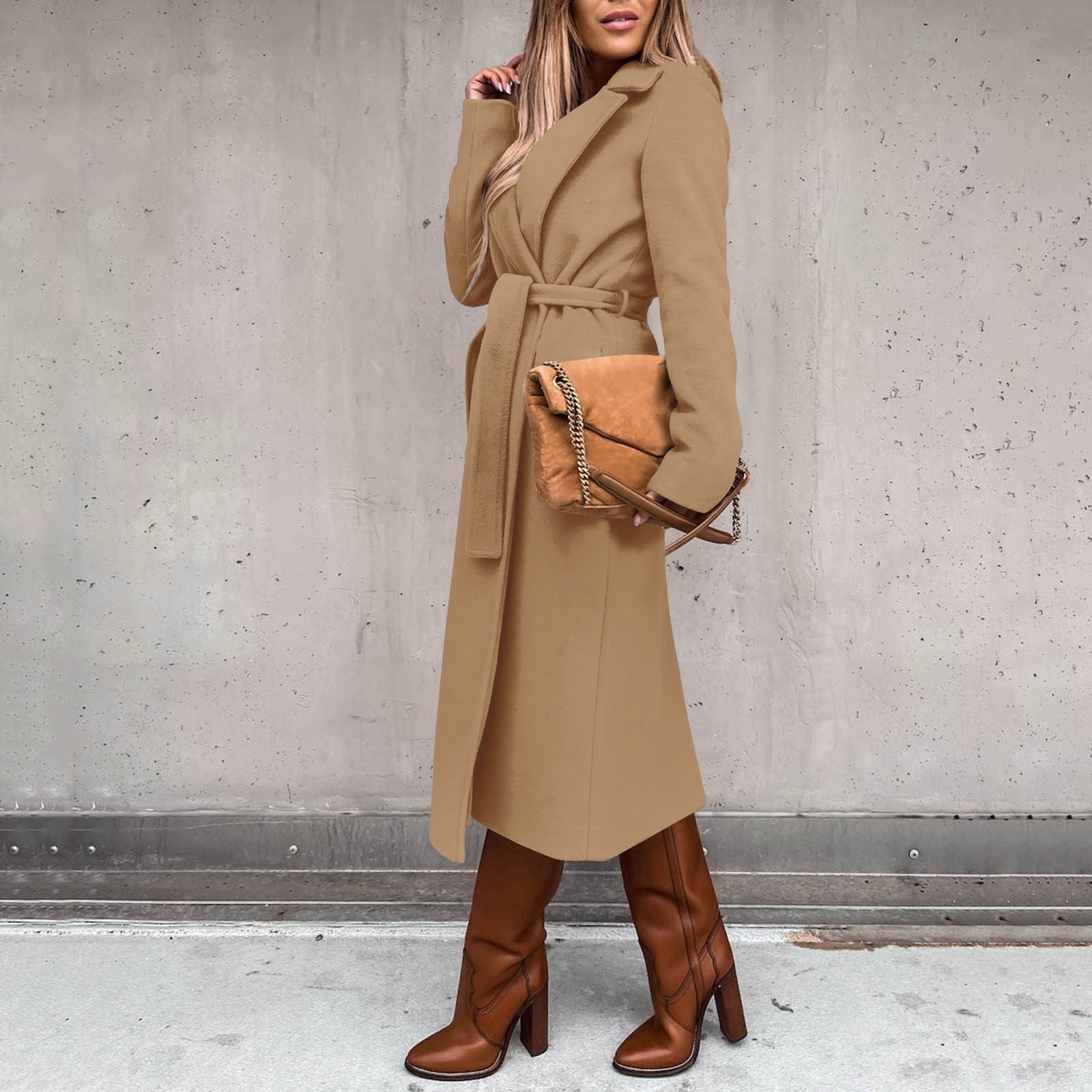 Women's Elegant Wool Blend Trench Coat with Belt 2023 Winter