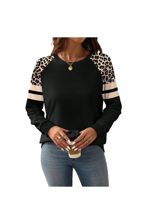 Women's Elegant Work Leopard Print Sweatshirt - Black, Classic XL Fit, Fashionable Leopard Print, Size XL