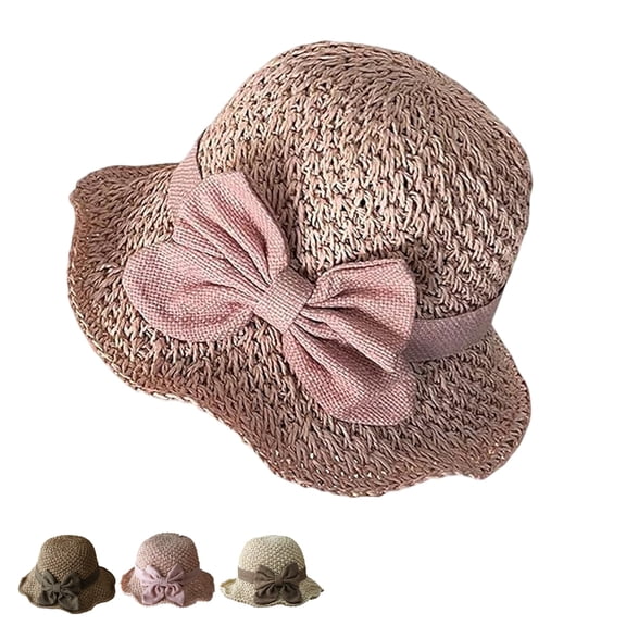 Women's Elegant Woven Straw Sun Hat with Ruffled Bow Foldable Breathable Summer