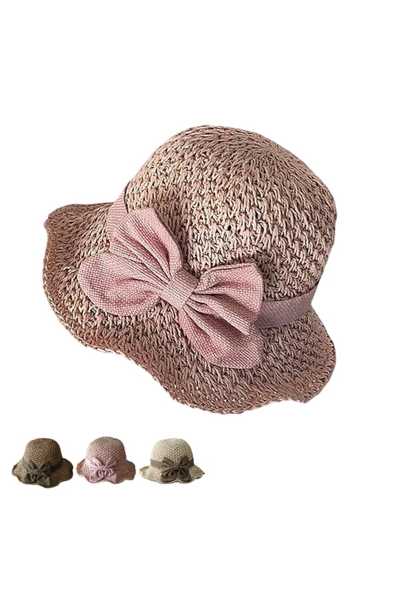 Women's Elegant Woven Straw Sun Hat with Ruffled Bow Foldable Breathable Summer