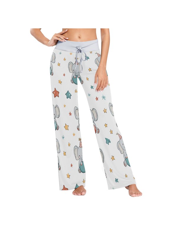 Women's Elephants and Circus Comfy Stretch Wide Leg Pajama Pants, Drawstring Waist Casual Lounge Pants
