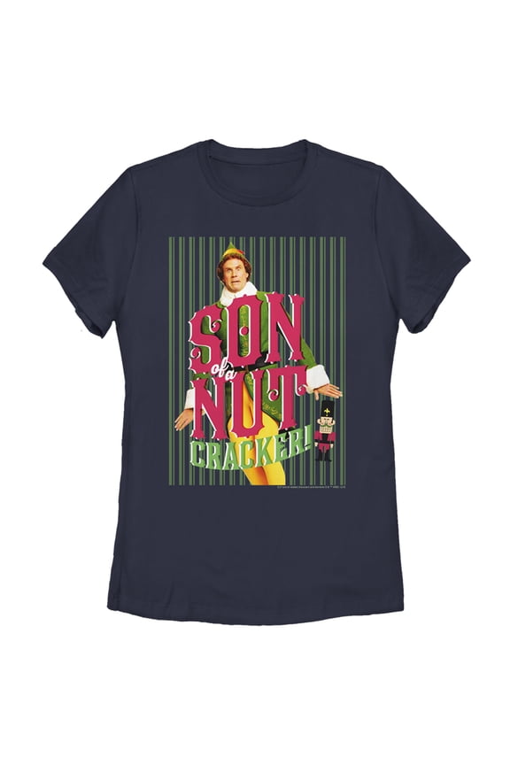 Women's Elf Buddy Son of a Nutcracker Graphic Tee Navy Blue Medium