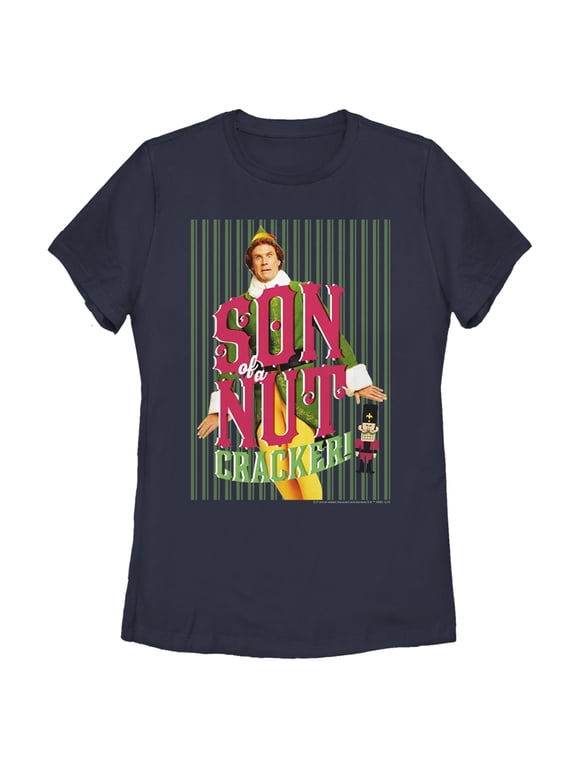 Women's Elf Buddy Son of a Nutcracker Graphic Tee Navy Blue Small